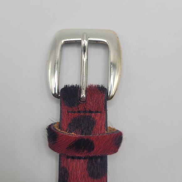 VTG Express Belt Small Red Leather Leopard Print Haircalf Silver Buckle Boho USA main image 5